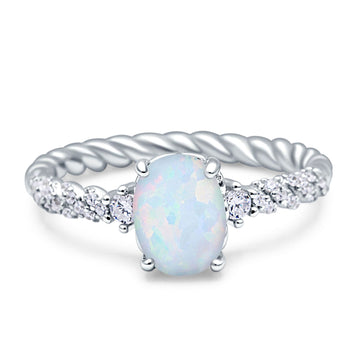 Twisted Rope Hidden Halo Oval Engagement Ring Lab Created White Opal 925 Sterling Silver Wholesale